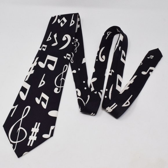 Wild Ties Silk Music Notes Necktie Black White Musican Singer Festival Work Boho - Picture 4 of 9